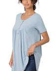 Zenana Short Sleeve Dolphin Hem Shell Button Top - My Pampered Life Seattle