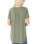 Zenana Short Sleeve Dolphin Hem Shell Button Top - My Pampered Life Seattle