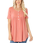 Zenana Short Sleeve Dolphin Hem Shell Button Top - My Pampered Life Seattle