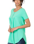 Zenana Short Sleeve Dolphin Hem Shell Button Top - My Pampered Life Seattle