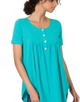 Zenana Short Sleeve Dolphin Hem Shell Button Top - My Pampered Life Seattle