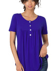 Zenana Short Sleeve Dolphin Hem Shell Button Top - My Pampered Life Seattle