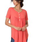 Zenana Short Sleeve Dolphin Hem Shell Button Top - My Pampered Life Seattle