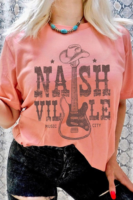 PLUS Nashville Western Cowboy Guitar Graphic T Shirts