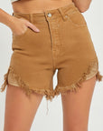 RISEN High Waist Frayed Hem Denim Shorts