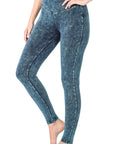 Zenana Mineral Washed Wide Waistband Yoga Leggings - Online Only