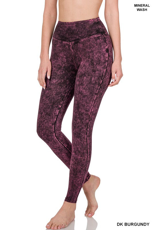 Zenana Mineral Washed Wide Waistband Yoga Leggings - Online Only