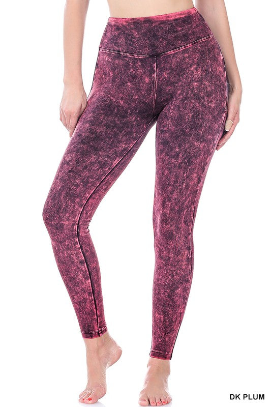 Zenana Mineral Washed Wide Waistband Yoga Leggings - Online Only