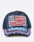 Crystal US Flag Embellished Fashion Denim Cap