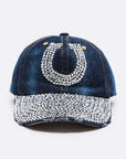 Horse Shoe Crystal Embellished Cotton Cap