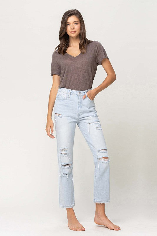 VERVET by Flying Monkey Super High Rise Distressed Crop Straight Jeans