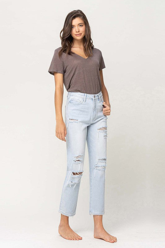 VERVET by Flying Monkey Super High Rise Distressed Crop Straight Jeans