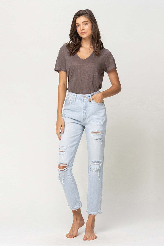 VERVET by Flying Monkey Super High Rise Distressed Crop Straight Jeans