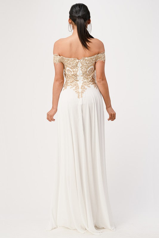 La Scala PLUS Off Shoulder Chiffon Gown with Applieques