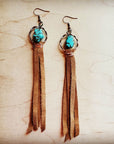 Turquoise drop earrings w/ suede leather tassel