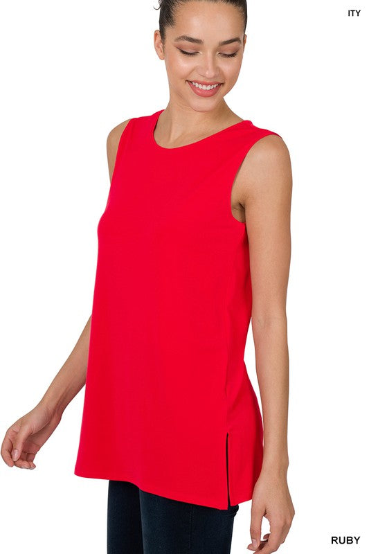 Zenana Sleeveless Top with Side Slit - Online Only