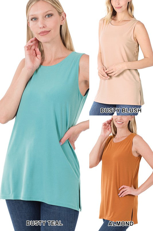 Zenana Sleeveless Top with Side Slit - Online Only