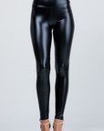 La Scala Jet Black High Waist Shiny PU Leather Leggings