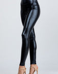 La Scala Jet Black High Waist Shiny PU Leather Leggings