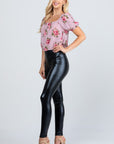 La Scala Jet Black High Waist Shiny PU Leather Leggings