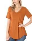 Zenana Luxe Rayon Short Sleeve Hi-Lo V-Neck - Online Only