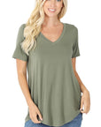 Zenana Luxe Rayon Short Sleeve Hi-Lo V-Neck - Online Only