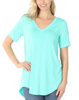 Zenana Luxe Rayon Short Sleeve Hi-Lo V-Neck - Online Only