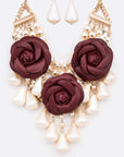 Black Flower Mix Pearls Statement Necklace Set