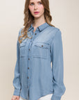 Love Tree Scooped Hem Button Up Denim Shirt