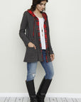 Plus Hooded Plaid Trimmed Cardigan