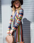 Multi Color Cross Stripe Midi Dress