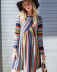 Multi Color Cross Stripe Midi Dress