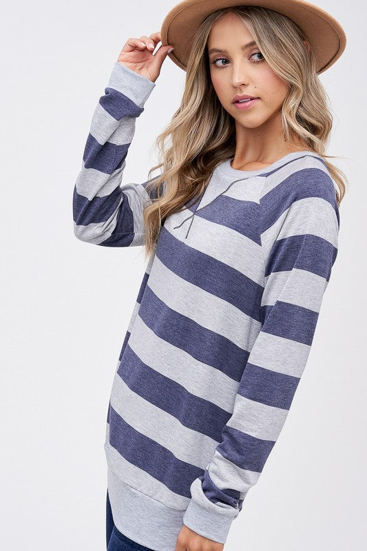 Plus Big Stripe Sweatshirt Top - Online Only