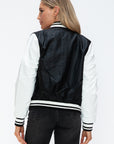 Love Me Now PU Leather Contrast Snap Down Bomber Jacket