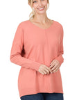 Zenana Hi-Low Dyed V-Neck Front Seam Sweater - Online Only