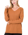 Zenana Hi-Low Dyed V-Neck Front Seam Sweater - Online Only