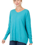 Zenana Hi-Low Dyed V-Neck Front Seam Sweater - Online Only