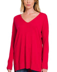 Zenana Hi Low V-Neck Center Seam Sweater - My Pampered Life Seattle