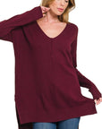 Zenana Hi Low V-Neck Center Seam Sweater - Online Only