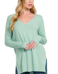 Zenana Hi Low V-Neck Center Seam Sweater - Online Only