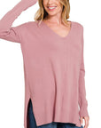 Zenana Hi Low V-Neck Center Seam Sweater - My Pampered Life Seattle