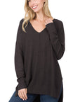 Zenana Hi Low V-Neck Center Seam Sweater - My Pampered Life Seattle