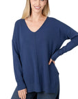 Zenana Hi Low V-Neck Center Seam Sweater - My Pampered Life Seattle