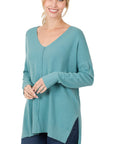 Zenana Hi Low V-Neck Center Seam Sweater - My Pampered Life Seattle