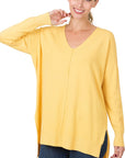 Zenana Hi Low V-Neck Center Seam Sweater - Online Only