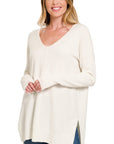 Zenana Hi Low V-Neck Center Seam Sweater - My Pampered Life Seattle