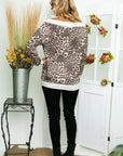 e Luna French Terry Solid Cheetah Mix V-Neck Top