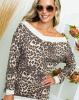 e Luna French Terry Solid Cheetah Mix V-Neck Top