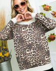 e Luna French Terry Solid Cheetah Mix V-Neck Top