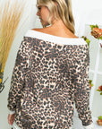 e Luna French Terry Solid Cheetah Mix V-Neck Top